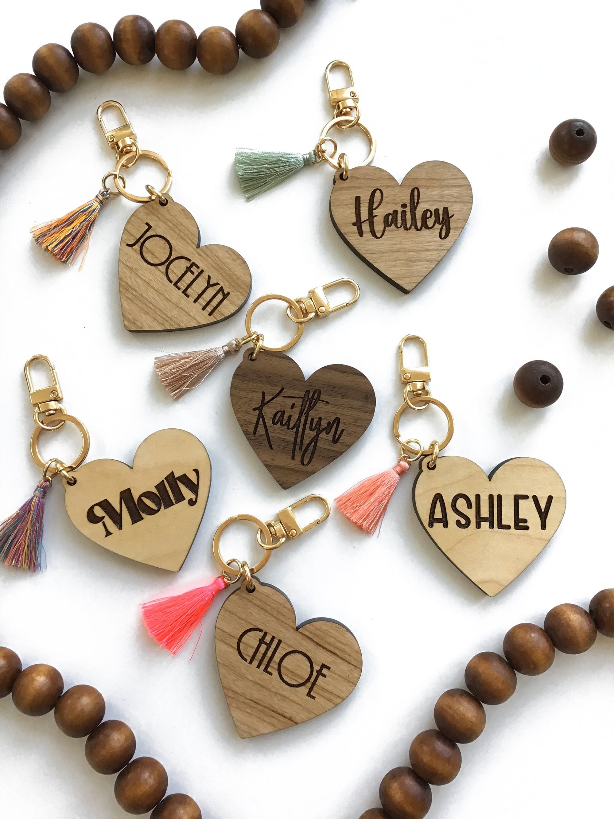 Custom Wood Name Keychain/ Wood Heart Keychain/ Heart Name Etsy