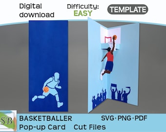 Basketball Pop-up Card Template, Basketballer Birthday Novelty Card (SVG, PNG, PDF) Digital Download
