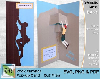 Rock Climber Pop-up Card SVG, PNG, PDF, Rock Climbing Birthday Novelty Card Template, Cricut