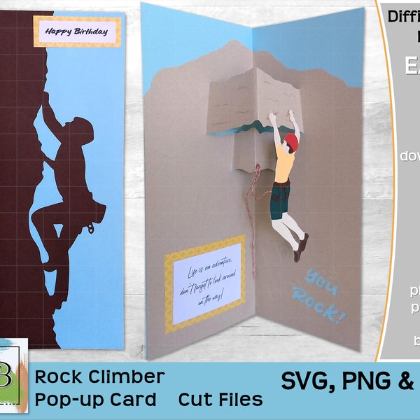 Rock Climber Pop-up Card SVG, PNG, PDF, Rock Climbing Birthday Novelty Card Template, Cricut