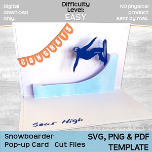 Snowboarder Pop-up Card SVG, PNG, PDF, Snow Boarding Halfpipe Birthday Novelty Card Template, Cricut