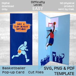 バスケットボール ポップアップ カード SVG、PNG、PDF、バスケットボール選手の誕生日ノベルティ カード テンプレート、Cricut、シルエット