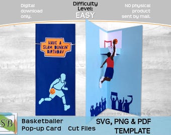 Carte pop-up de basket-ball SVG, PNG, PDF, modèle de carte de nouveauté anniversaire basketteur, Cricut, Silhouette