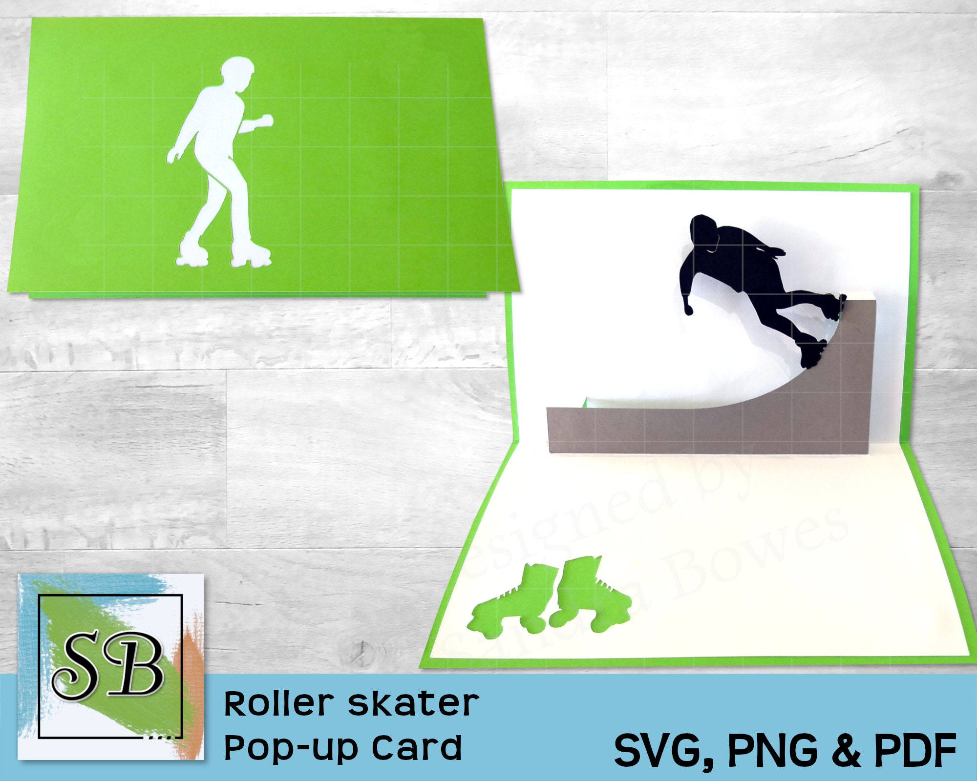 Roller Skater Popup Card SVG, PNG, PDF, Roller Skating Halfpipe