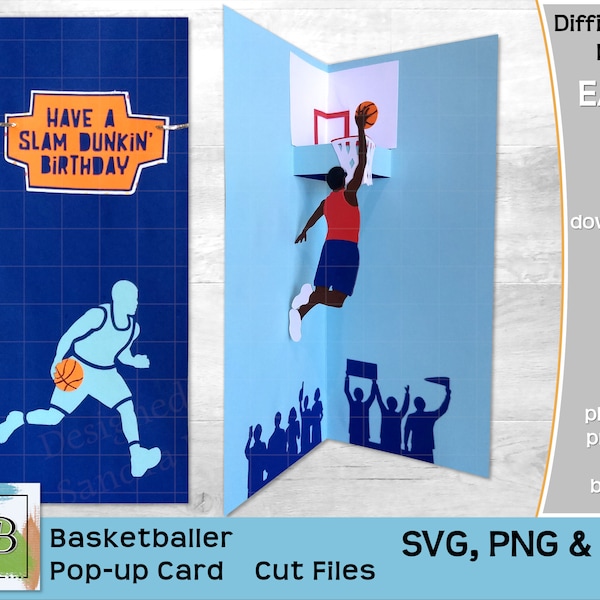 Basketball Pop-up Karte SVG, PNG, PDF, Basketballer Geburtstag Neuheit Karte Vorlage, Cricut, Silhouette