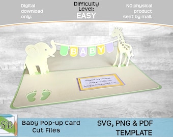 Baby Pop-up Card SVG, PNG, PDF, modello di biglietto per baby shower o nascita, Cricut, file di taglio Silhouette