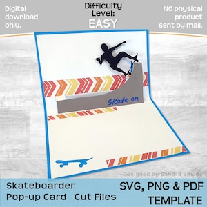 Skateboarder Pop-up Card SVG, PNG, PDF, Skateboard Halfpipe Birthday Novelty Card Template, Cricut