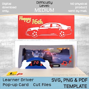 Lernfahrer Pop-up-Karte SVG, PNG, PDF, 16./17./18. Geburtstag Neuheit Kartenvorlage, Cricut, Silhouette