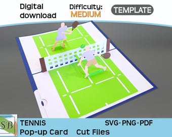 Tennis Pop-up Card Template, Novelty Card (SVG, PNG, PDF Digital Download)