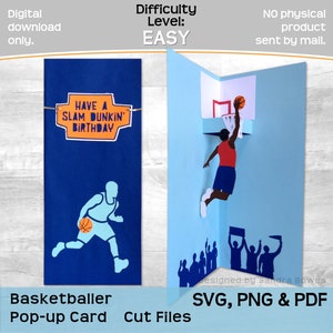 Carte pop-up de basket-ball SVG, PNG, PDF, modèle de carte de nouveauté anniversaire basketteur, Cricut, Silhouette