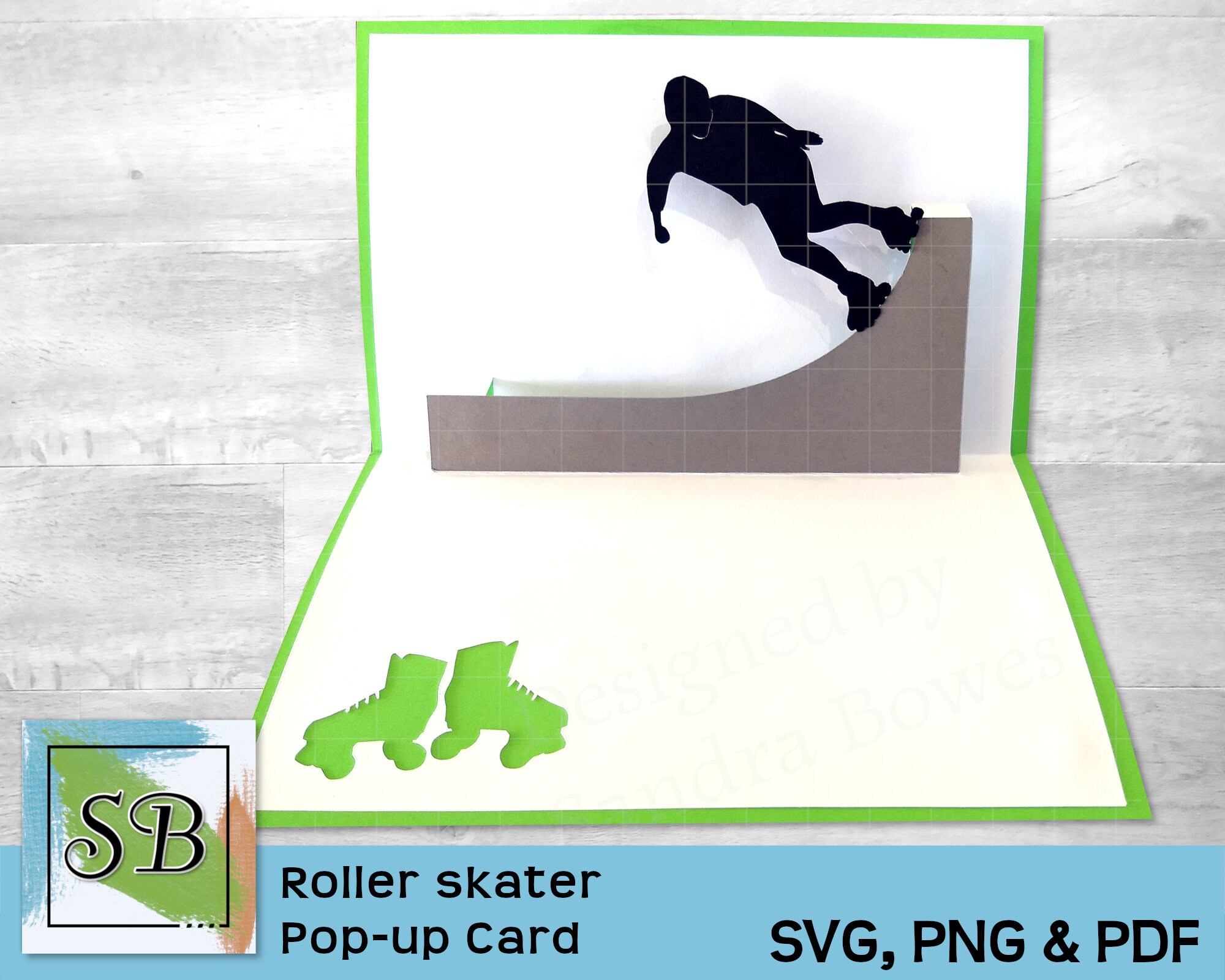 Roller Skater Popup Card SVG, PNG, PDF, Roller Skating Halfpipe