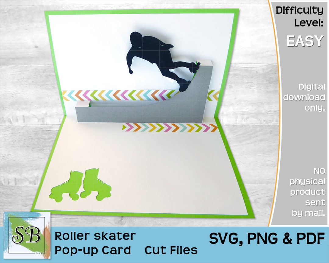 Roller Skater Popup Card SVG, PNG, PDF, Roller Skating Halfpipe