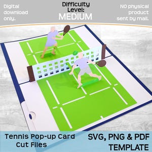 Karta tenisowa typu pop-up SVG, PNG, PDF, Szablon karty urodzinowej z okazji tenisa, Cricut, plik do cięcia sylwetki