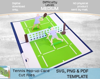 Tennis Pop-up Card SVG, PNG, PDF, Tennis Birthday Novelty Card Template, Cricut, Silhouette cut file