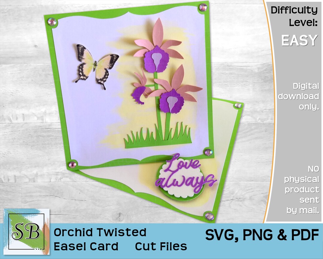Orchid Twisted Easel Greeting Card SVG, PNG, PDF, Flower Birthday or