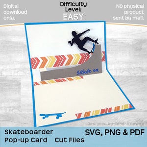 Skateboarder Pop-up-Karte SVG, PNG, PDF, Skateboard Halfpipe Geburtstag Neuheit Kartenvorlage, Cricut