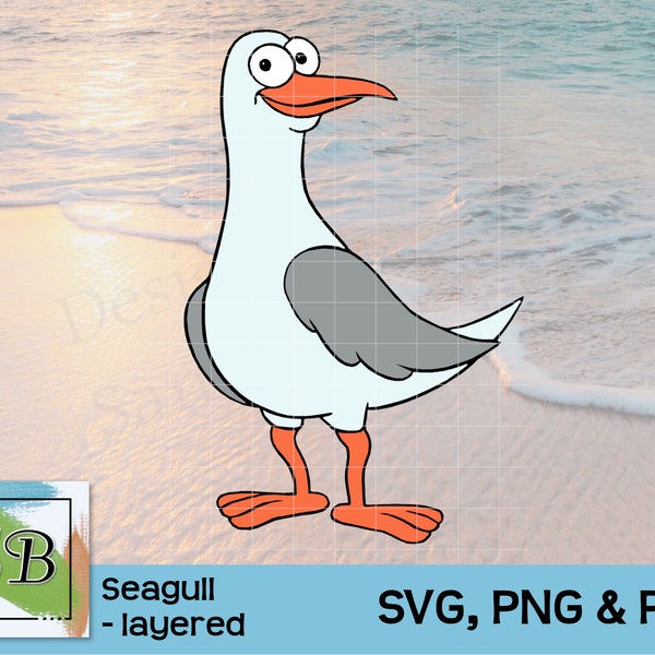 Seagull layered SVG, Paper Piecing for Cards, Bird SVG PNG, Animal Card, Cartoon Bird, Cardmaking, Scrapbooking, Cricut Silhouette