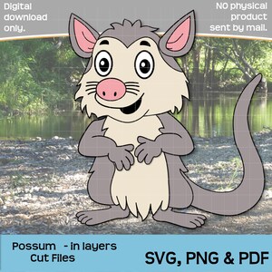 Camadas de gambá SVG, colagem de papel para cartões, animais australianos, PNG PDF, animal de desenho animado, criação de cartões, scrapbooking, silhueta Cricut