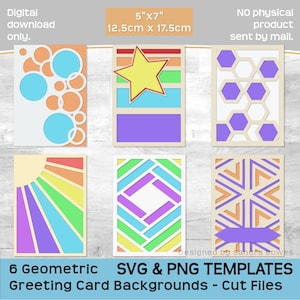 幾何学的なグリーティングカードの背景 5x7インチ、SVG PNG、装飾カード作成用カットファイル、ダイ、ペーパークラフト、スクラップブッキング、ステンシル