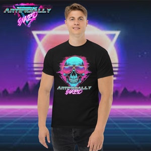 Neon Nightmares: Retrowave Skull Vibes Graphic Tee
