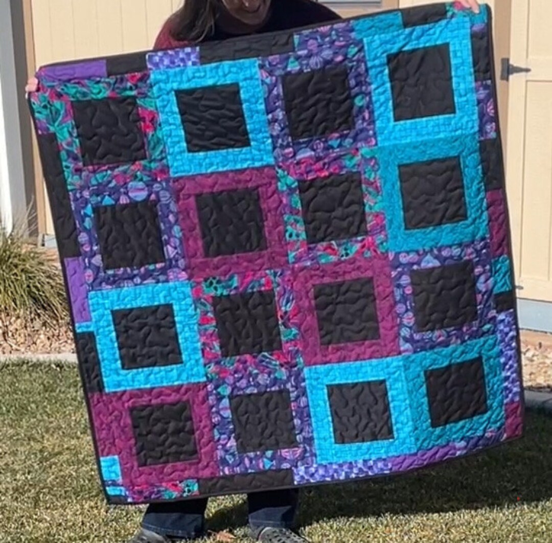 Square Within a Square Block, Black and Vibrant Cool Colors Baby ...