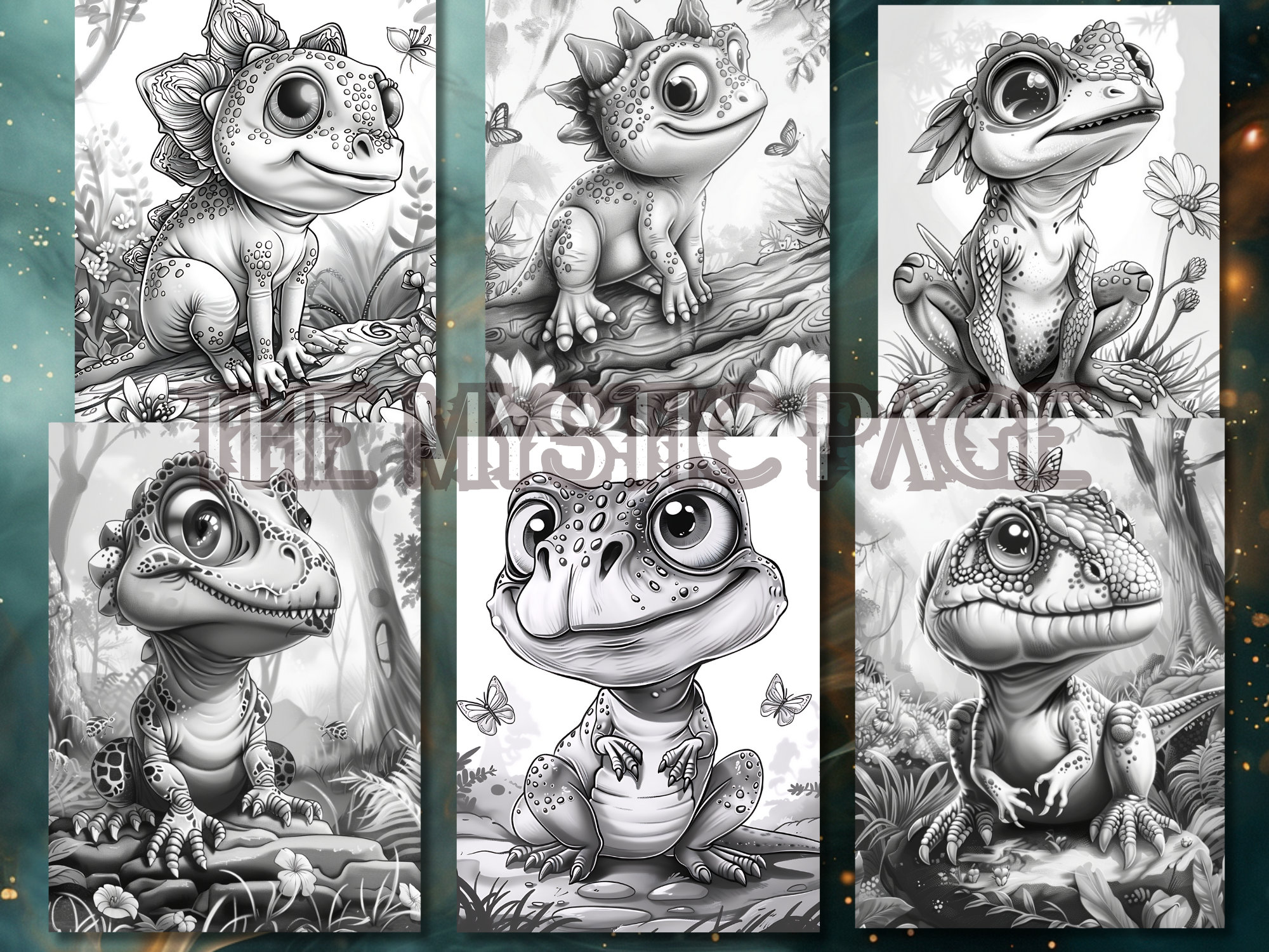 34 Cute Baby Dinosaur Fantasy Coloring Page Book, Adults + Kids ...