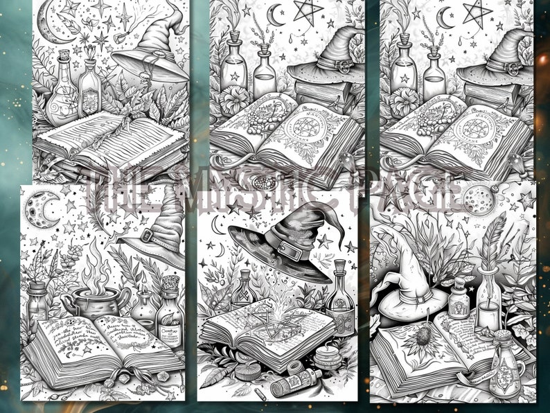 36 Magical Spellbook Coloring Pages Adult and Kids Coloring Book ...