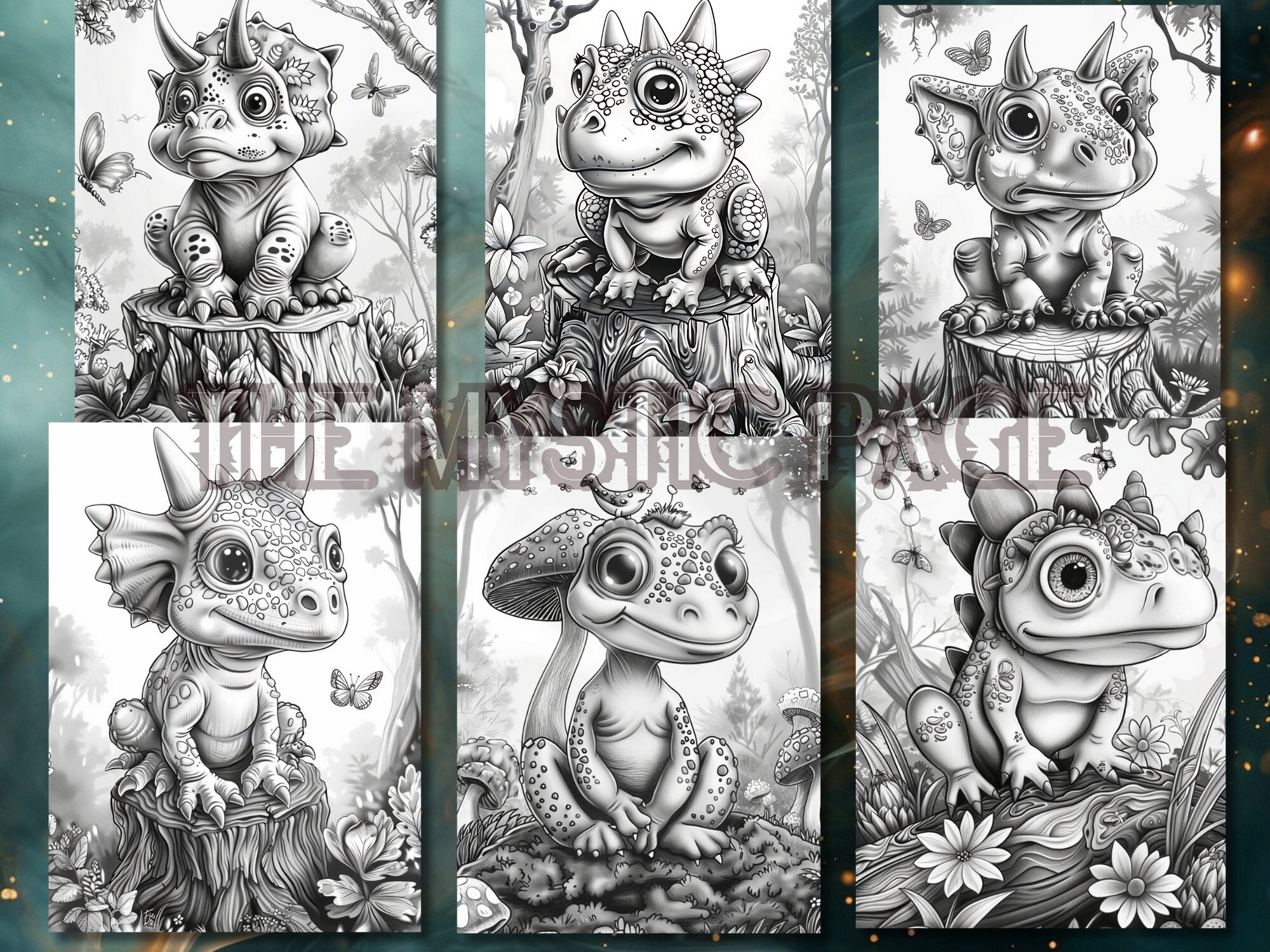 34 Cute Baby Dinosaur Fantasy Coloring Page Book, Adults + Kids ...