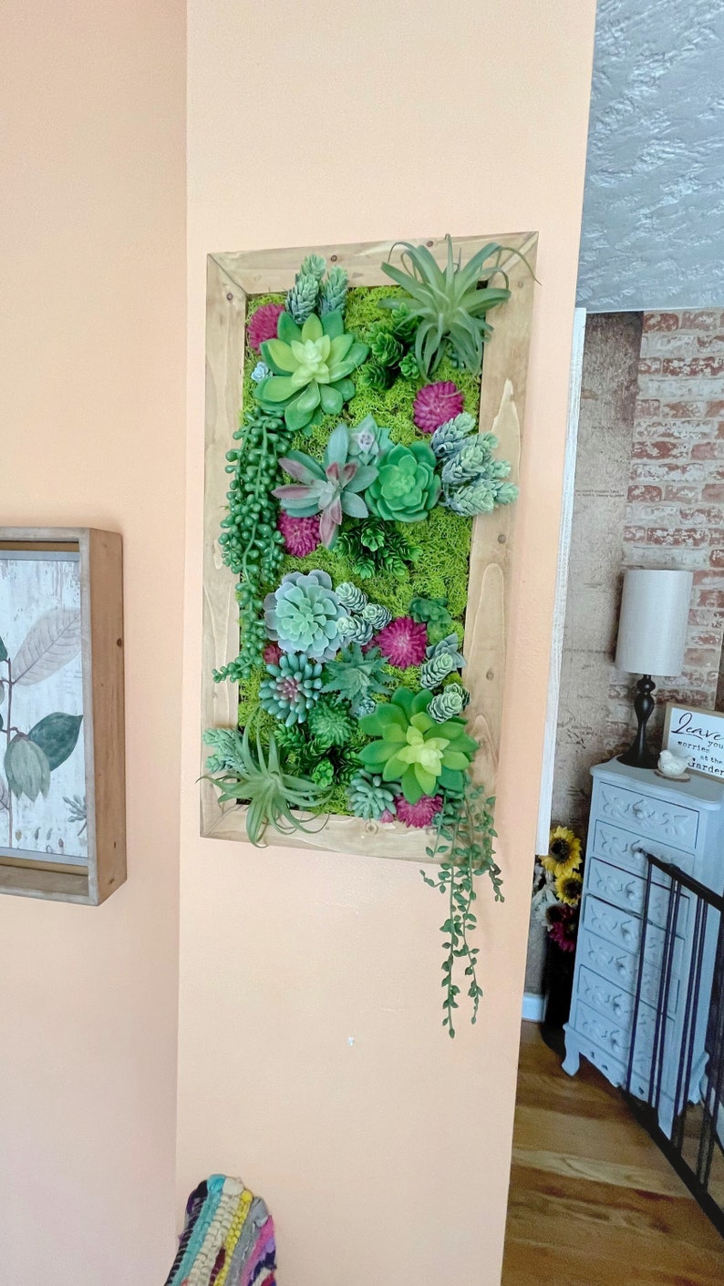 Succulent Planter Box Moss Wall Art Wooden Decor Boho Etsy