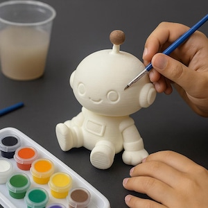 Paintable Robot Figurine with Antenna | DIY Craft Kit Option | 3D Printed