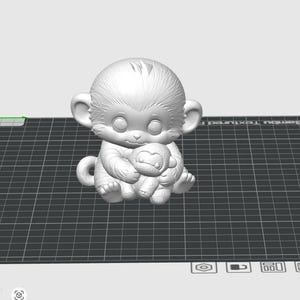 May include: A 3D-printed figurine of a cartoon monkey holding a smaller monkey. The figurine is white and has large, round eyes and a gentle smile. The monkey is sitting down and holding the smaller monkey close.