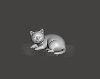 Relaxed Cat Laying Down Figurine 3D Model STL File: Printable Pet Lover Gift (Digital File)