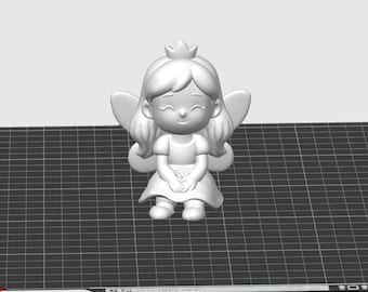 Sitting Fairy Princess Girl with Wings & Tiara Figurine 3D Print STL File Digital Download