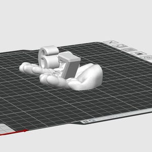 May include: A 3D-rendered, white sculpture of a hand holding the numbers six and seven. The hand and numbers are on a black grid, with a light gray background. The sculpture is likely a digital art piece or a 3D model.