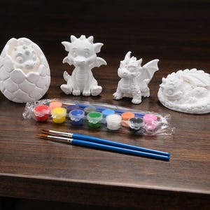 Paintable Cute Friendly Dragon Figurine Art Craft Activity DIY Kit | Sitting, Laying, Egg Hatching, Proud Standing | Decor Miniature