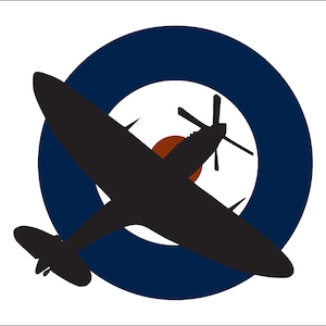 Spitfire Fighter Flying over RAF Roundel - SVG Layered for colour