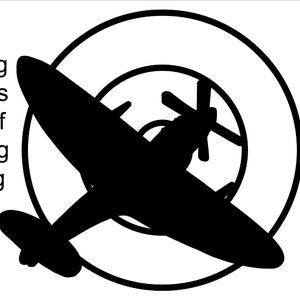 Chasseur Spitfire survolant la cocarde de la RAF - SVG monochrome monobloc