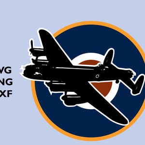 RAF Lancaster Bomber Flying over Roundel - svg png dxf image files suitable for Cricut or Sillouette or for printing on tee shirts