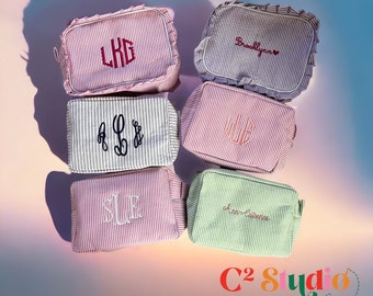 Bolsa de maquillaje colorida con monograma monograma personalizado, regalos de damas de honor, hermandad de mujeres, regalos de boda, regalo de Navidad para ella / envío gratuito /