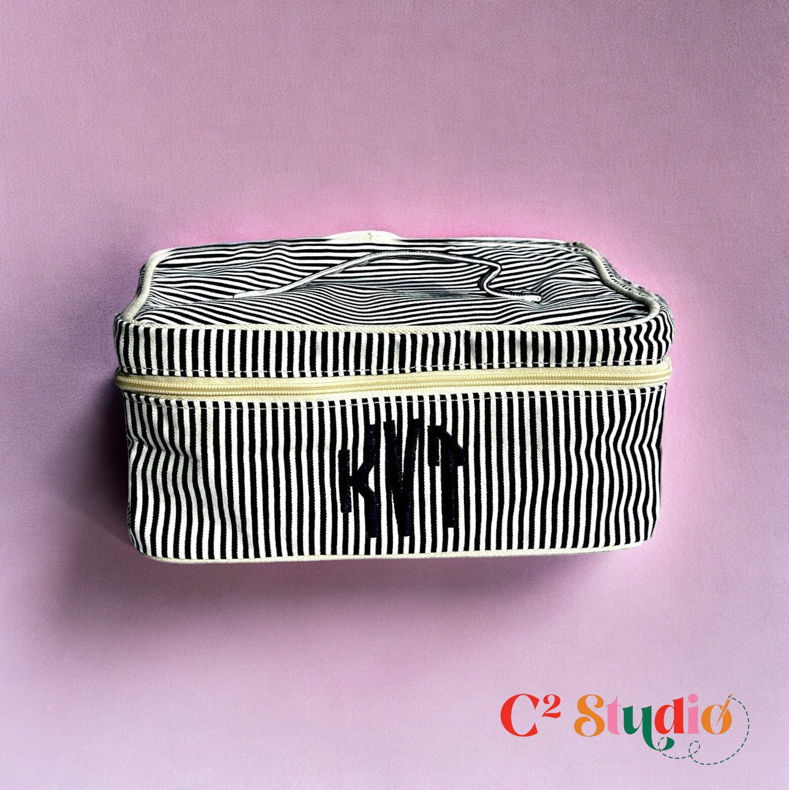 Personalized Striped Canvas Makeup Bag: Monogrammed