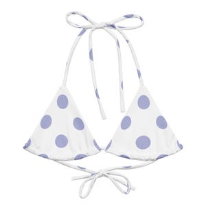 White/Light Purple Polka Dots Recycled String Bikini, Triangle Bikini Top, Swimwear Separates, Multi Ways To Tie