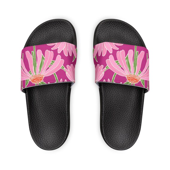 Pink and Green Floral Fuchsia Custom Slides, Summer Slides, Slides, Pool,  Beach, Summer - Etsy
