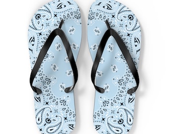 Light blue bandana custom flip flops, Custom unisex Flip-Flops, Mom gift, Mother&#39;s Day gift, Gift, Beach, Pool, Summer