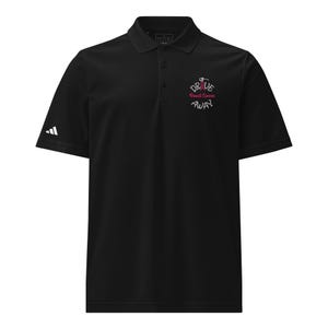 Polo Adidas Golf Piqué Bordado Negro &quot;Ahuyenta el Cáncer de Mama&quot; para Concientización sobre el Cáncer de Mama