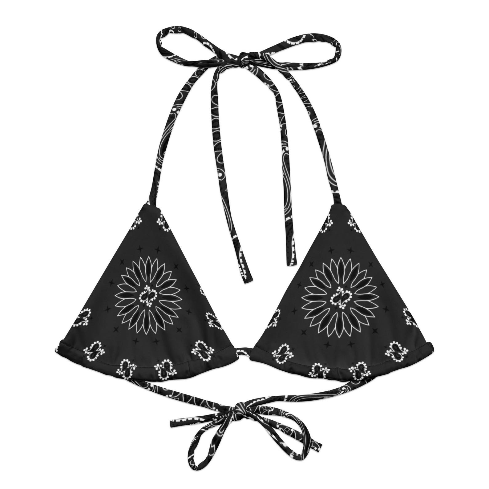 Black Bandana Recycled String Bikini, Triangle Bikini Top, Swimwear ...
