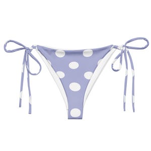 Light Purple/White Polka Dots Recycled String Bikini Bottom, String Bikini Bottom, Swimwear Separates