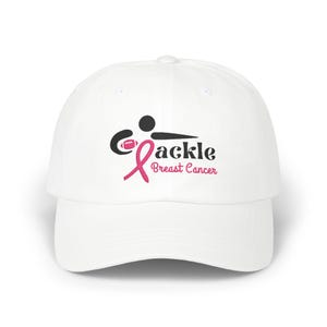 Tackle Breast Cancer White Football Embroidered Hat, Breast Cancer Awareness, Embroidered Baseball Cap, Think Pink, Cancer Survivor Gift