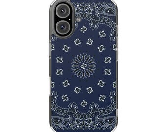 Navy Blue Bandana Pattern Phone Case | Magnetic Clear Impact-Resistant Case