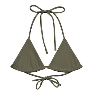 Khaki Green Recycled String Bikini Top, Triangle Bikini Top, Swimwear Separates, Multi Ways To Tie