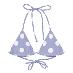Light Purple/White Polka Dots Recycled String Bikini, Triangle Bikini Top, Swimwear Separates, Multi Ways To Tie